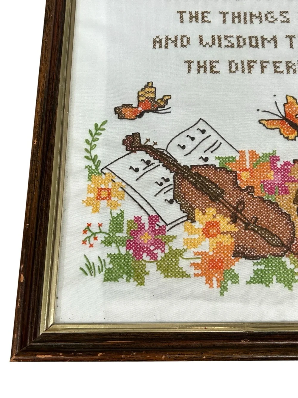 Vintage Framed Cross Stitch Serenity Prayer Wall Art, Folk Art